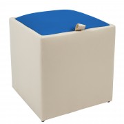 Taburet Box imitatie piele - crem/albastru